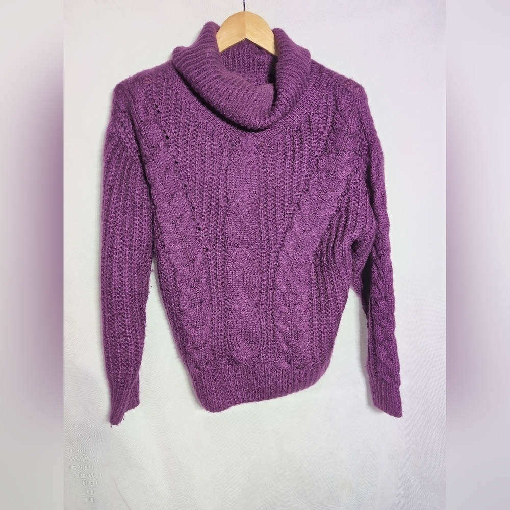 Unbranded Cozy Purple Cable Knit Turtleneck Sweater Sz S